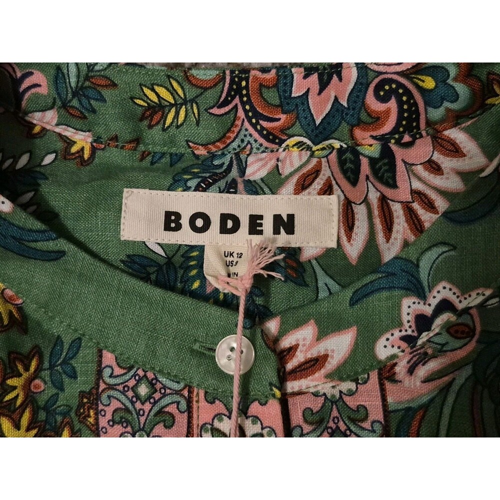 NWT Boden Alicia Floral Pure Linen Top Size 8 Puff Sleeve Coastal Preppy - Picture 4 of 9